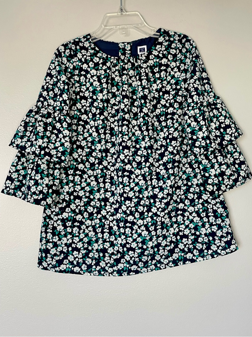 Janie and Jack Navy Blue Floral Print Ruffle Sleeve Dress
